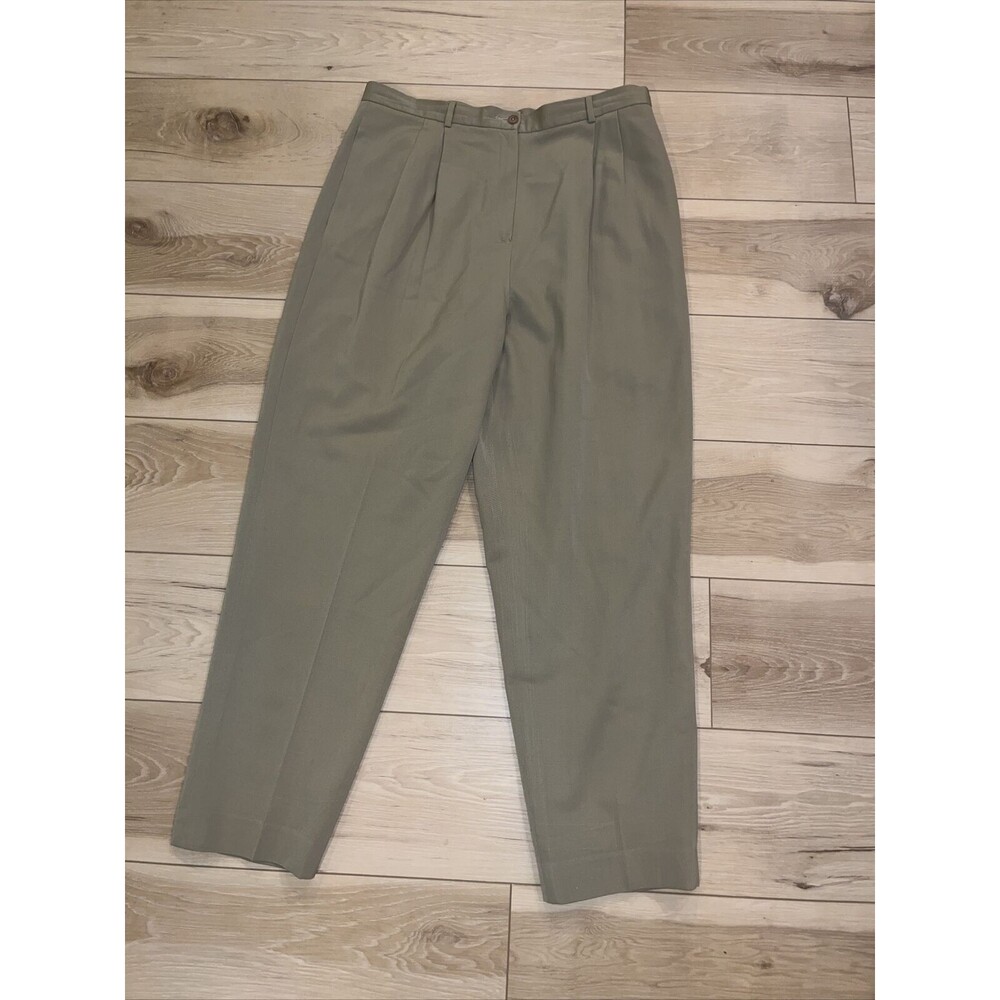 Lands End Womens Lined Wool Khaki Tan Trouser Dress Pants Sz 16 High Rise EUC
